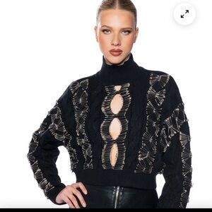 AKIRA Black and Gold Cowl Sweater